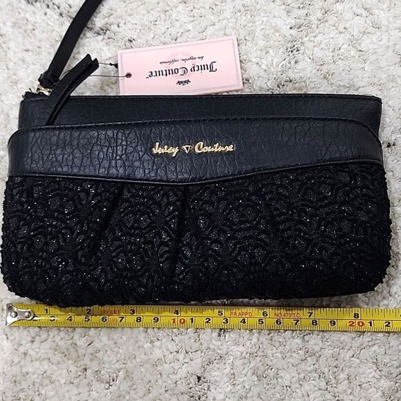 JUICY COUTURE Wristlet black Clutch Pebbled Leather nostalgic luxury Y2K Punk - Picture 8 of 10
